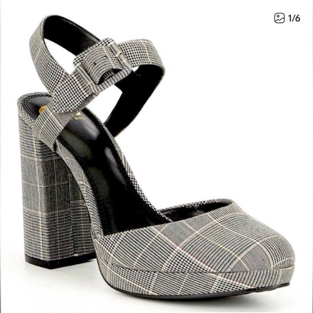 Gianni Bini Plaid Platform Heels Closed-Toe Buckle Strap Women's Size 6.5